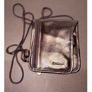 Brookstone Black Leather Travel Crossbody Neck Wallet Passport ID Organizer‎